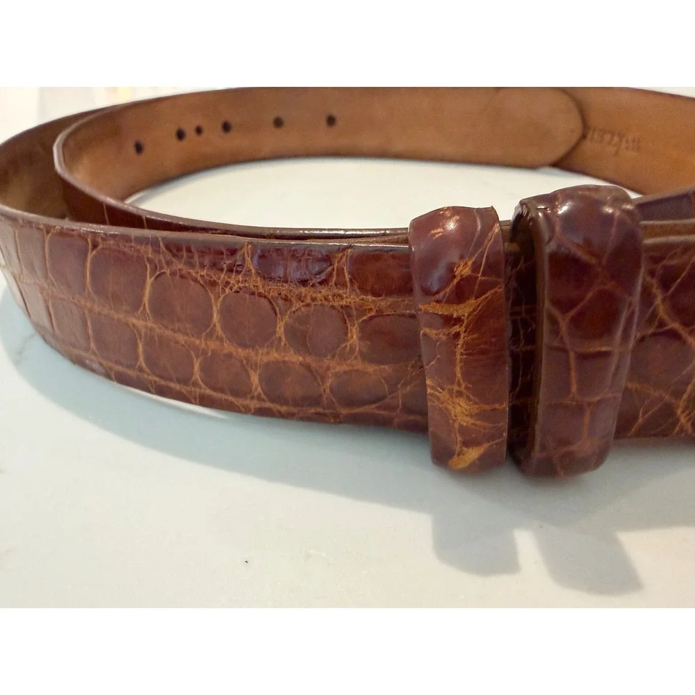 W. Kleinberg Glazed Genuine Alligator Leather Belt Cognac Brown USA Buckle 36